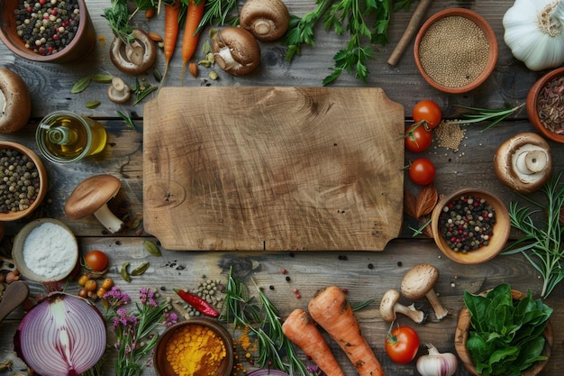 Rustic kitchen ingredients on table